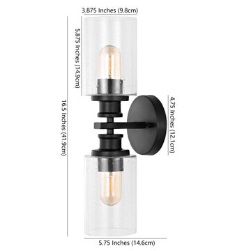 Jules Edison 16.5" Cylinder Iron/Seeded Glass Farmhouse Contemporary LED Wall Sconce - JONATHAN Y
